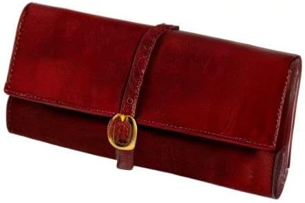 Time Resistance Leather Jewelry Roll - Full Grain Leather Travel Jewelry Case - Jewellery Organizer Made in Italy (Red) - Image 8