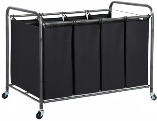 STO STO Laundry Sorter 4 Section, 4 Bag Clothes Hamper, Rolling Laundry Cart Basket with Heavy Duty Lockable Wheels and Removable Bag for Laundry Room, Bedroom, Closet, Black - Image 8