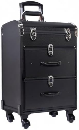 Rolling Makeup Case Cosmetic Train Cases Large Cosmetic Trolley with Locks Cosmetic Storage Organizer Travel Case Salon Barber Case for Makeup Artist Tattooist Nail Tech Hairstylists (Type D, Black) - Image 10