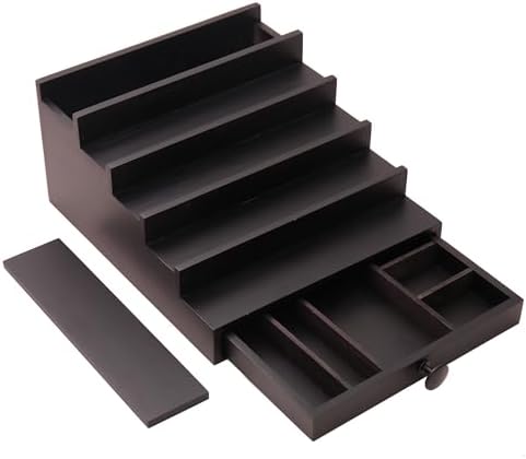 5 Tier Men's Cologne Organizer, Black Wood Display Stand Holder with Drawer | Tiered Cologne Shelf and Rack, large capacity, Multi-compartment, Hidden Storage, Fragrance Display for dresser, Gift for Men - Image 6