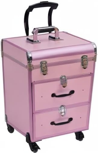 Rolling Makeup Case with Drawer Cosmetic Trolley 3 Tier Travel Cosmetic Organizer on Wheels Salon Barber Case for Makeup Artist Tattooist Nail Tech Hairstylists (Type D, Pink) - Image 10