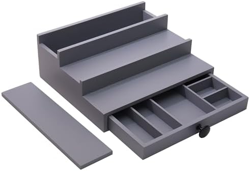 3 Tier Men's Cologne Organizer, Gray Wooden Display Stand with Drawer | Tiered Cologne Shelf and Rack, Hidden Accessory Storage, Multi-compartment, Dresser Fragrance Display, Gift for Men - Image 6