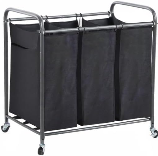 STO STO Laundry Sorter 3 Section, 3 Bag Clothes Hamper, Rolling Laundry Cart Basket with Heavy Duty Lockable Wheels and Removable Bag for Laundry Room, Bedroom, Closet, Black - Image 7
