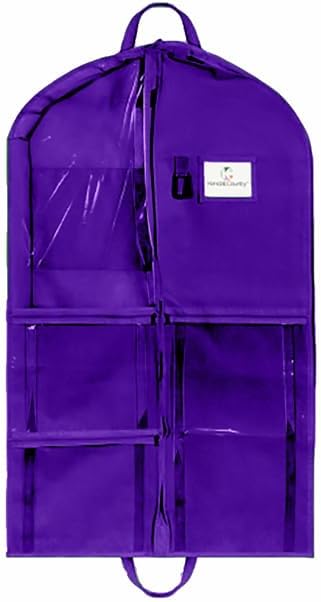 Enhanced Hanging Garment Bag with multiple clear Pockets, carrying straps, front and Side Zippers for Clothes, Dance Costumes, Cheer uniforms, and pageant dresses. (RoyalPurple, 40 inch) by KendallCountry