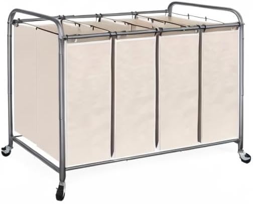 STO STO Laundry Sorter 4 Section, 4 Bag Clothes Hamper, Rolling Laundry Cart Basket with Heavy Duty Lockable Wheels and Removable Bag for Laundry Room, Bedroom, Closet, Beige - Image 8
