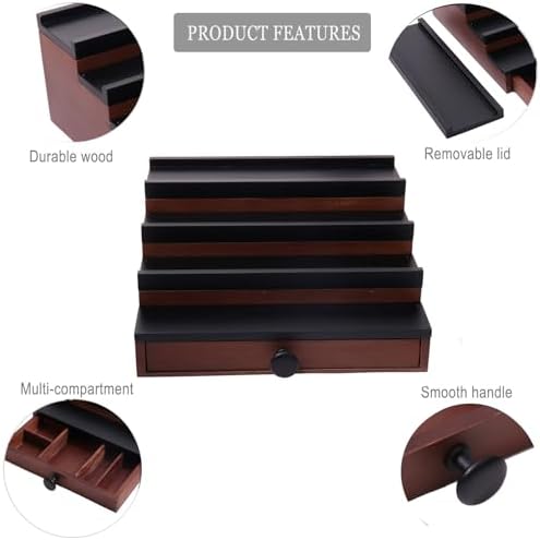 4 Tier Men's Cologne Organizer, Two-Tone Wooden Stand with Drawer Storage | Cologne Shelf and Rack, Perfume Tray, Hidden Storage, Classic Dresser Display, Birthday Christmas Gift for Men - Image 6
