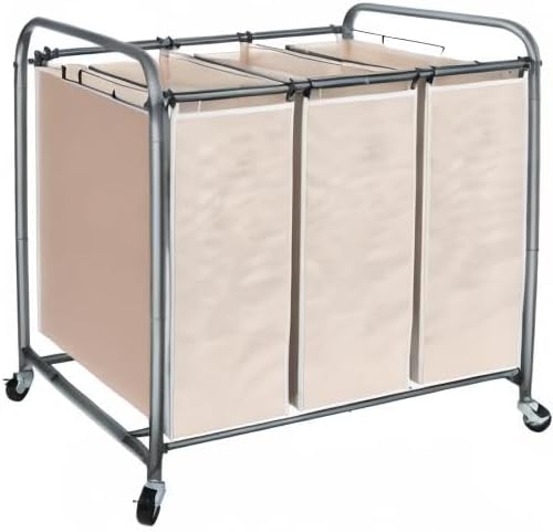STO STO Laundry Sorter 3 Section, 3 Bag Clothes Hamper, Rolling Laundry Cart Basket with Heavy Duty Lockable Wheels and Removable Bag for Laundry Room, Bedroom, Closet, Beige - Image 8