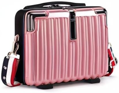Mini Suitcase Hard Shell Makeup Case Stress-Resistant ABS Hard Makeup Travel Case Portable Hand Luggage with Shoulder Strap for Travel Camping Home Organizer Pink - Image 7