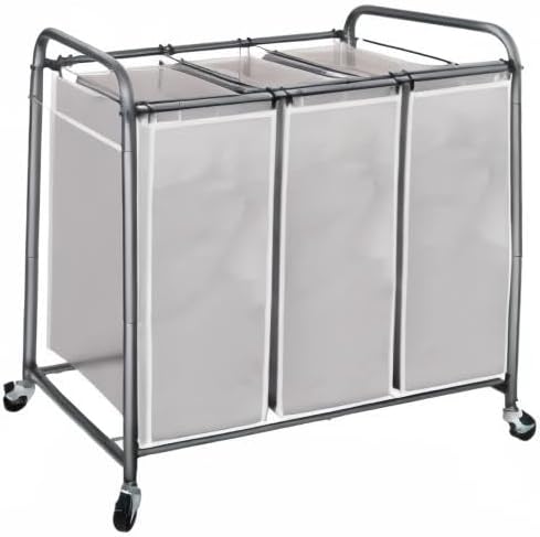 STO STO Laundry Sorter 3 Section, 3 Bag Clothes Hamper, Rolling Laundry Cart Basket with Heavy Duty Lockable Wheels and Removable Bag for Laundry Room, Bedroom, Closet, Gray - Image 7