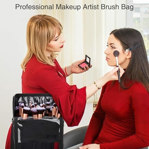 Makeup Brush Bag, Makeup Brush Holder Travel Stand-up Makeup Cup Large Makeup Brush Organizer Case Professional Cosmetic Bag Artist Storage Bag with Adjustable Divider (Large, Black) - Image 8