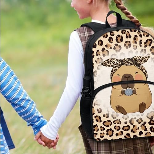 Children's Capybara Cheetah School Bookbag Travel Backpack Schoolbag Set with Brown Hiking Daypack Shoulder Crossbody Book Bags Lunch Tote Box Water Bottle Pouch Pencil Pen Case Bag - Image 7