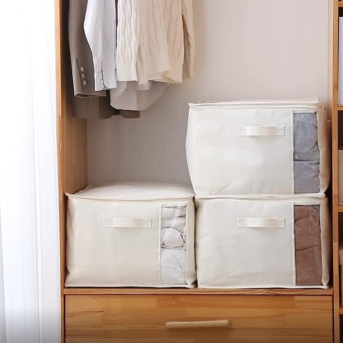 Canvas Comforters Bags Closet Organizers and Storage for Quilts Clothes Organization Containers Bins with Sturdy Zipper, Clear Window 75L for Sweaters Blankets Storage Bedroom Collapsible - Image 9