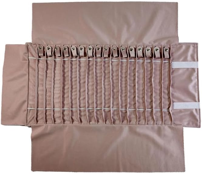 Travel Necklace Organizer, Tangle Free Jewelry Case, 16 Slots | Foldable,LightWeight Compact, Velvet Lining Jewelry Storage Bag for Chain Bracelet, Gift for Women Girls,Gray PU and Pink - Image 8