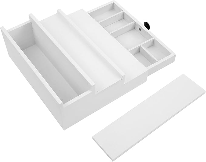4 Tier Men's Cologne Organizer, White Wooden Display Stand with Drawer | Cologne Shelf and Rack, Perfume Tray, Hidden Storage, Multi-compartment, Dresser Display, Birthday Christmas Gift for Men - Image 8