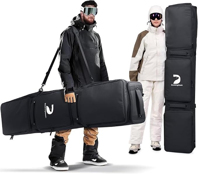 DASHINGNOAH Double Rolling Ski Bag, Waterproof Snowboard Bag with Wheels for Air Travel, Extendable From 165-177CM, Padded 3 Outside Bags Fit Single Ski/2 Sets Skis, Helmet, Jacket&Boots, Black by DASHINGNOAH