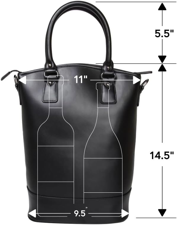 Sachi Insulated 2-Bottle Leather Wine Tote Bag Black - Image 5