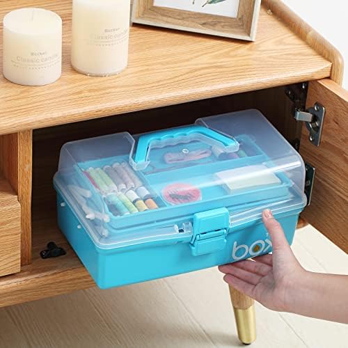 Kinsorcai 2PCS 12'' Three-Layer Clear Art Box Organizer, Multipurpose Plastic Craft Box with Handle (Blue) - Image 6
