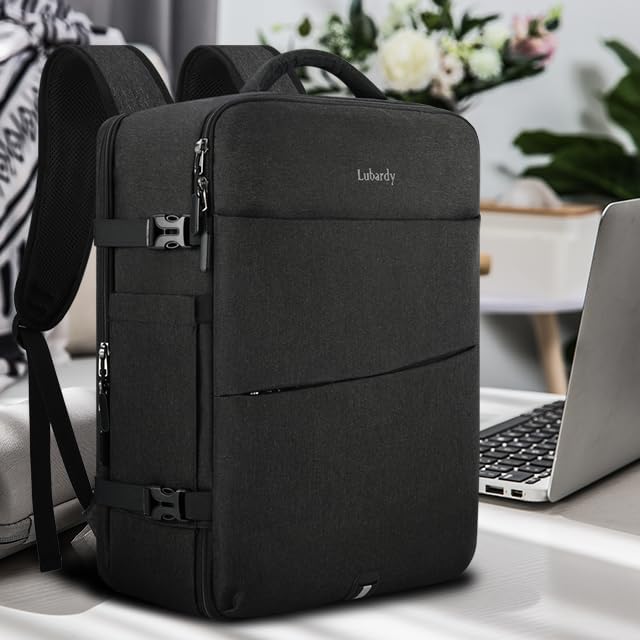 Lubardy Travel Backpack for Men Women 17 Inch Flight Approved Carry on Backpack Waterproof Large 40L Luggage Daypack Business College Weekender Overnight Laptop Backpack with 3 Packing Cubes, Black - Image 8