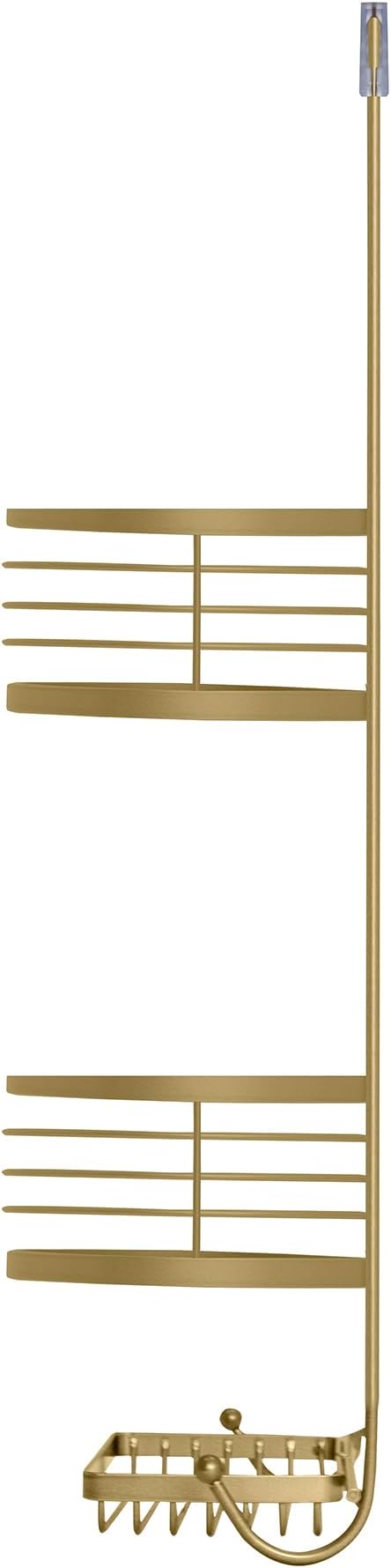 ACENTO Hanging Shower Caddy, 3-Tier Bathroom Shower Organizer, Powder-Coated Steel with Suction Cups & Built-In Hooks, Modern Bathroom Storage, Gold - Image 9