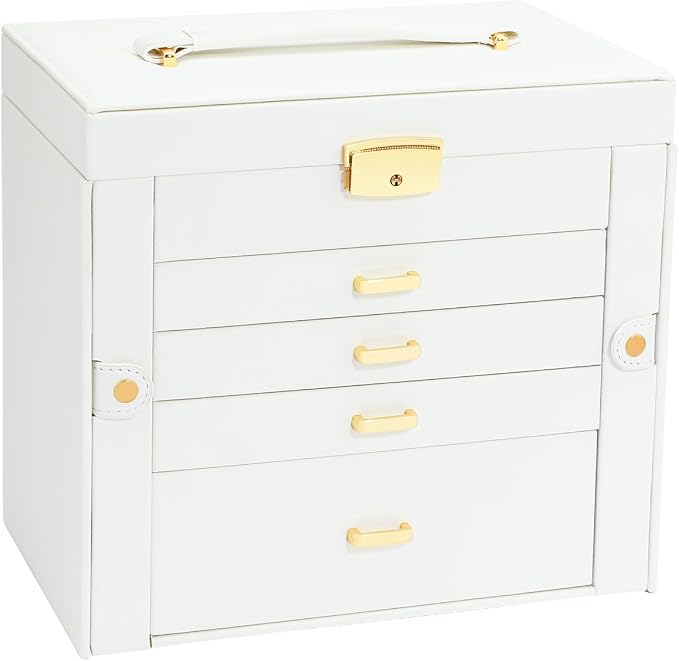 Jewelry Holder Organizer, Large Jewelry Boxes for Women, 5 Layers 4 Drawers Jewelry Box with Handle Jewelry Organizer for Earrings Rings Necklaces Bracelets, White - Image 8
