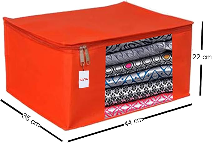 KIVYA Non Woven saree cover set for wardrobe organizer clothes storage bags for closet cloth organiser, Red - set of 4 - Image 3