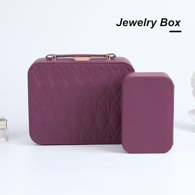 Large Jewelry Case Organizer - Travel Jewelry Box and Portable Case, Burgundy Red - Image 9