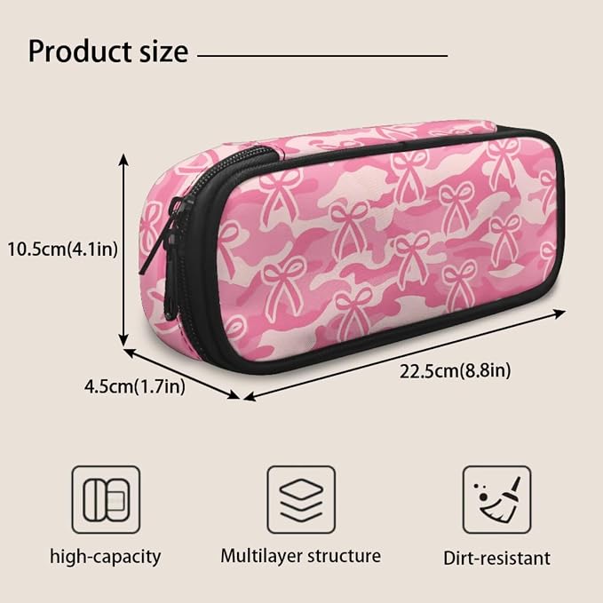 4-Piece Girls Camo Bow School Backpack Set for Kindergarten Elementary Students, Camouflage Pink Ribbon Bookbag and Lunch Bag, Lightweight Water Resistant School Bag - Image 7