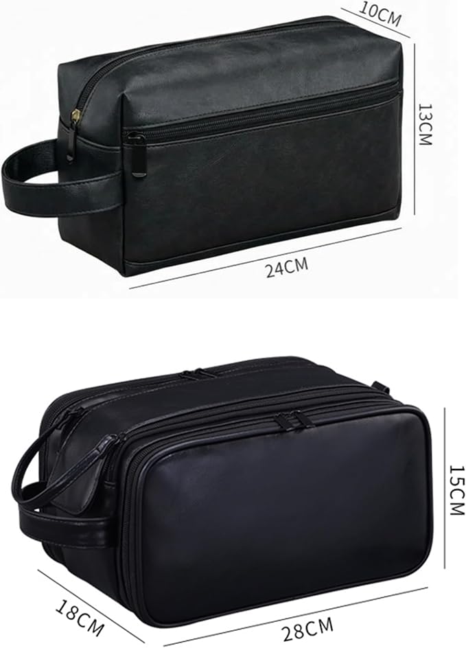 2 Pack Men's Toiletry Bag Pu,Travel Toiletry Organizer, Waterproof Shaving Kit Pouch For storing daily essentials like toiletries and cosmetics,Black (Leather Black) - Image 7