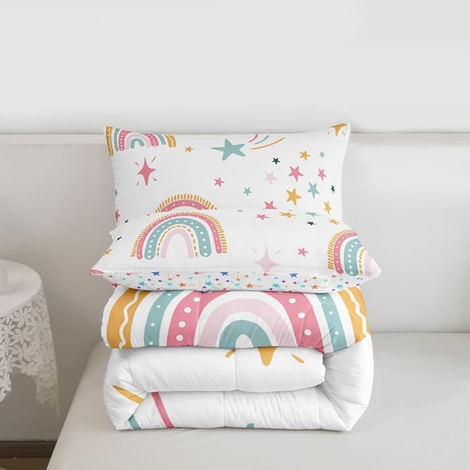 Erosebridal Rainbow Duvet Insert Full Cartoon Rainbow Comforter Set, Colorful Iridescent Confetti Bedding Set for Kids Boys Girls Teens Women Bedroom Decor, Hand Drawn Quilt with 2 Pillow Cases - Image 7