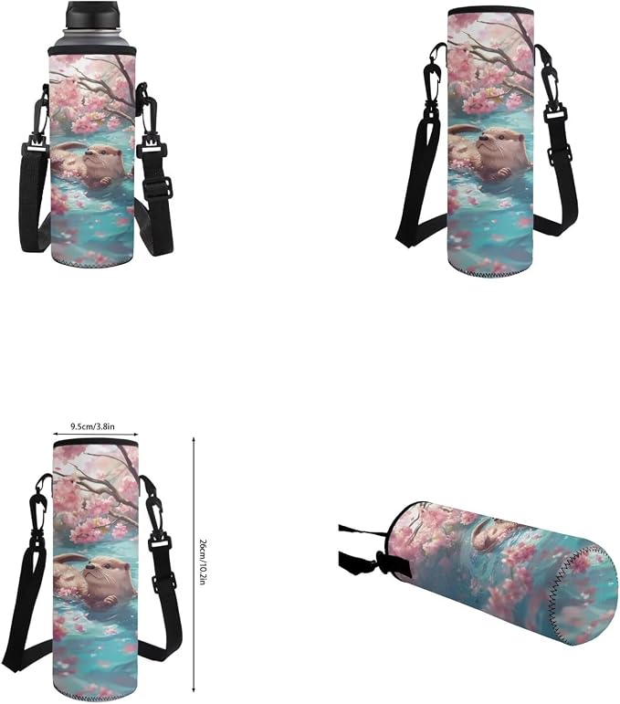Cherry Blossom Otter Backpack for Girls Kids Backpack with Lunch Box Water Bottle Carrier with Strap and Big Pencil Case 4PCS Bookbag with Front Pocket for School 17 inch Sturdy School Bag - Image 6