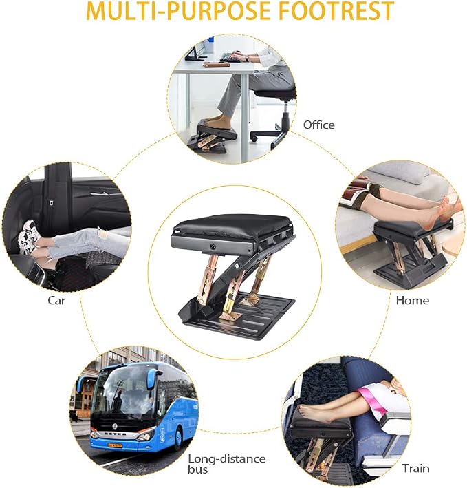 Adjustable Foot Rest for Under Desk at Work, Comfortable Footrest with 4-Level Height Adjustment, Ergonomic Leg Rest for Office Gaming Chair, Black Foot Stool with Removable Soft Pad - Image 6