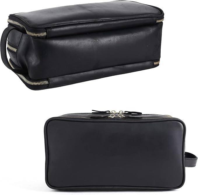 Personalized Leather Toiletry Bag for Men Travel Shaving Dopp Kit-Large Cosmetic Bags Toiletries Bathroom Organizer - Image 5