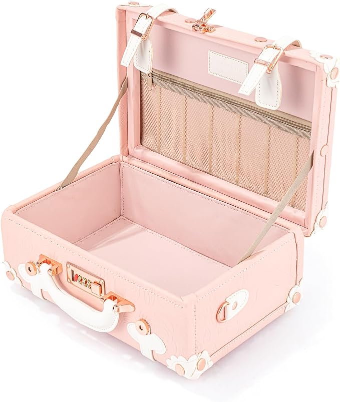 COTRUNKAGE Vintage Trunk Luggage Set Carry On Suitcase for Women (13" & 20", Embossed Pink) - Image 4