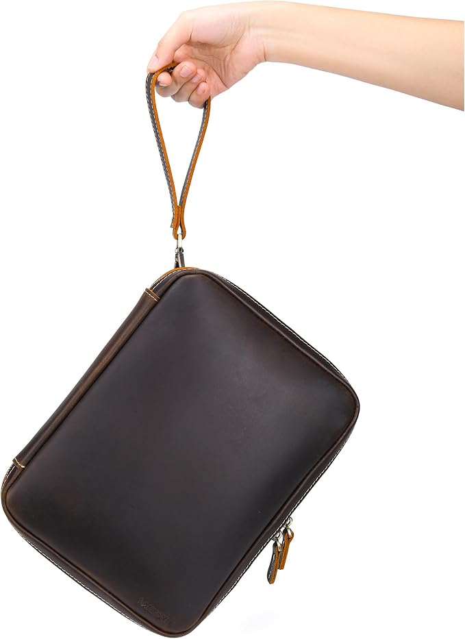 LANNSYNE Full Grain Leather Electronic Organizer Accessory Travel Tech Pouch, Cable Accessories Bag, Storage Carry Case for Charger, Phone, Power Bank, Cables - Image 8