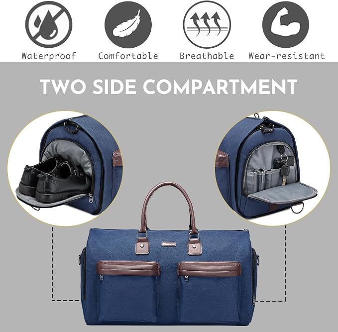 suit bag travel garment bag, 45L Carry on Convertible Garment Duffle bag | Men Women 2 in 1 Hanging Suit Travel Bag with Shoulder Strap Suit Bag - Image 7