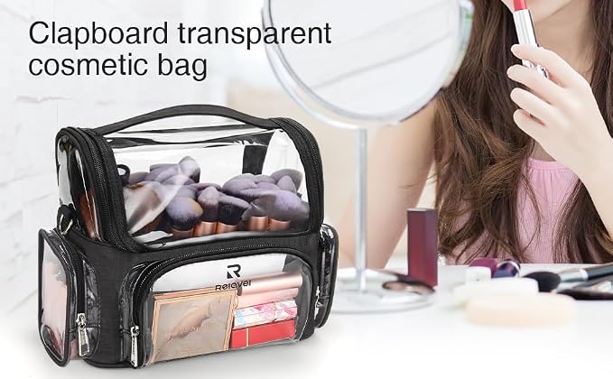 Makeup Brush Bag, Professional Makeup Brush Holder for Makeup Artist | Clear Waterproof Cosmetic Organizer Travel Case Bag, Full Open Easy to Access, with Adjustable Shoulder Strap and Dividers - Image 9