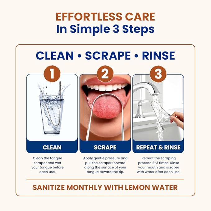 Tongue Scraper for Adults with Herbal Toothpaste, 100% Stainless Steel, Reduce Bad Breath, Tongue Scrubber, Easy to Use, Tongue Cleaner for Oral Care & Hygiene (Stainless Steel Tongue Scraper, 3 Pack)