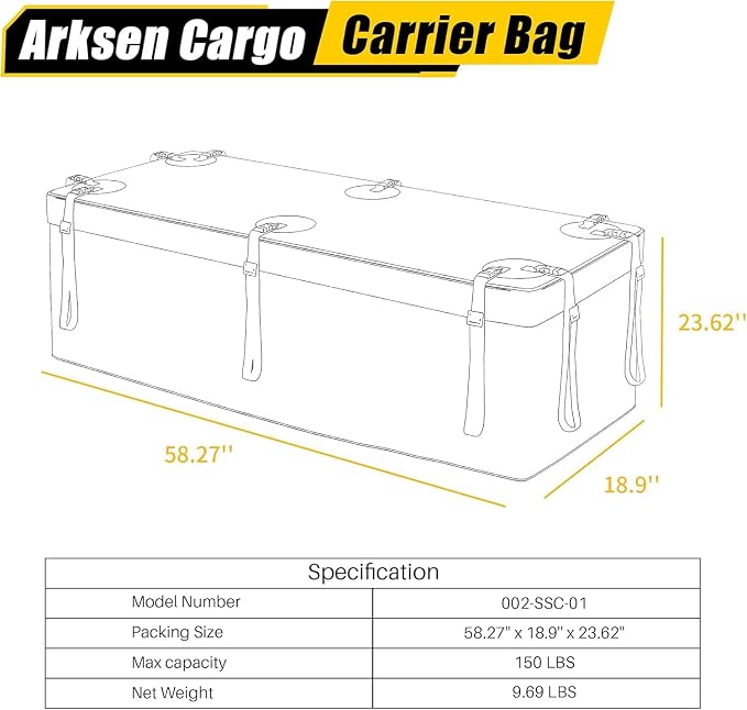 ARKSEN Waterproof Hitch Cargo Carrier Bag for 20" x 60" Baskets, 15 Cubic Feet Large Capacity Luggage Storage (58" L x 19" W x 24" H) for Car Truck SUV RV or Trailer - Image 7