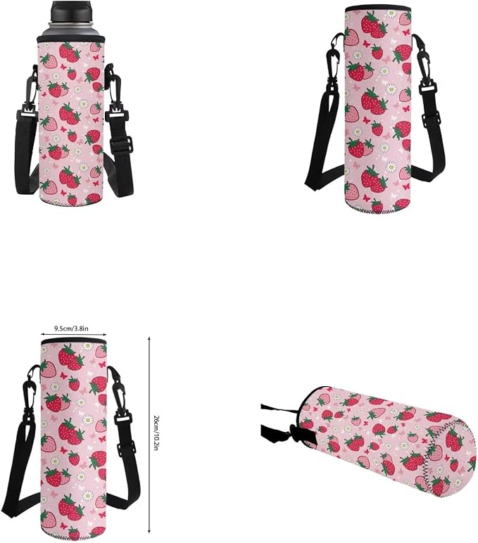 Cute Strawberry Backpack for Girls Kids Backpack with Lunch Box Water Bottle Holder with Strap and Large Pencil Case 4PCS Set Bookbag with Front Pocket for School 17" Lightweight School Bag - Image 6