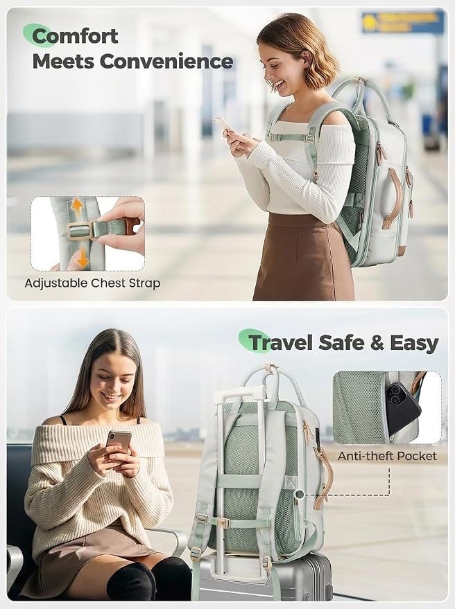 MATEIN HER 18x14x8 Personal Item Backpack with Detachable Shoe Compartment | TSA Approved, Underseat Backpack, Carry on Travel Weekender Bags for Women, Water Resistant, Fits 15.6" Laptop Sleeve - Image 8