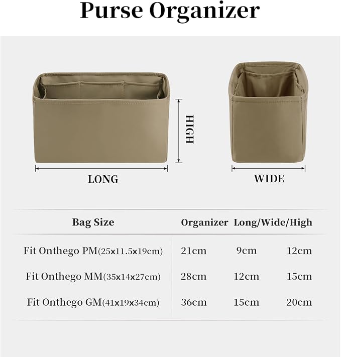 Organizer Insert for Onthego MM, Satin Purse Organizer for Luxury Bag, Lightweight and Soft Purse Dividers for Woman Handbags, Multiple Pockets with Organized Capacity (Gris Tourterelle, MM) - Image 7