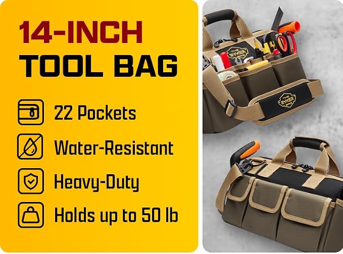 Ryker 14’’ Heavy Duty Tool Bag. Tool Box Organizer for Electrician & Plumber - Image 9