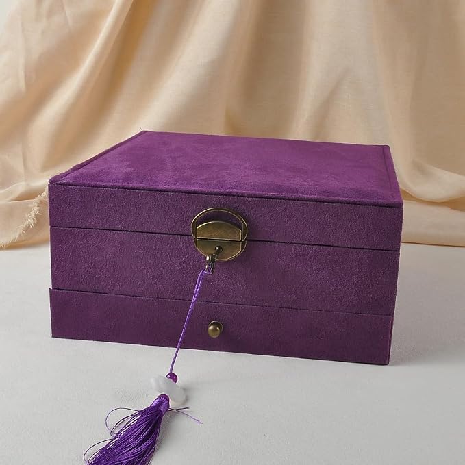 Jewelry Organizer 5 Layers Velvet Square Jewelry Box Women Necklace Ear studs Display Bangles Large Jewelry Storage Case Drawer GY306 (purple) - Image 6
