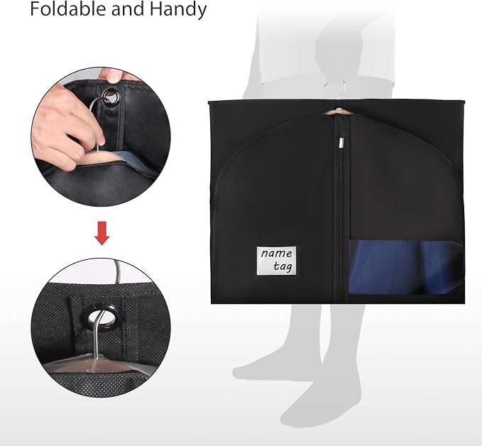 Univivi Hanging Garment Bags Suit Cover for Storage, 40 Inch, 5 Pack, Black | Breathable Suit Bag, Dustproof Hanging Clothing Bag, Clear Window and ID Card Holder for Suits, Jackets, Skirts - Image 6