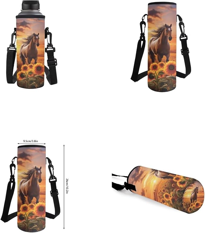 Sunflower Horse Backpack for Girls Kids Backpack with Lunch Box Water Bottle Carrier with Strap and Soft Pencil Case 4PCS Set Bookbag with Front Pocket for School Teens 17" Large School Bag - Image 6