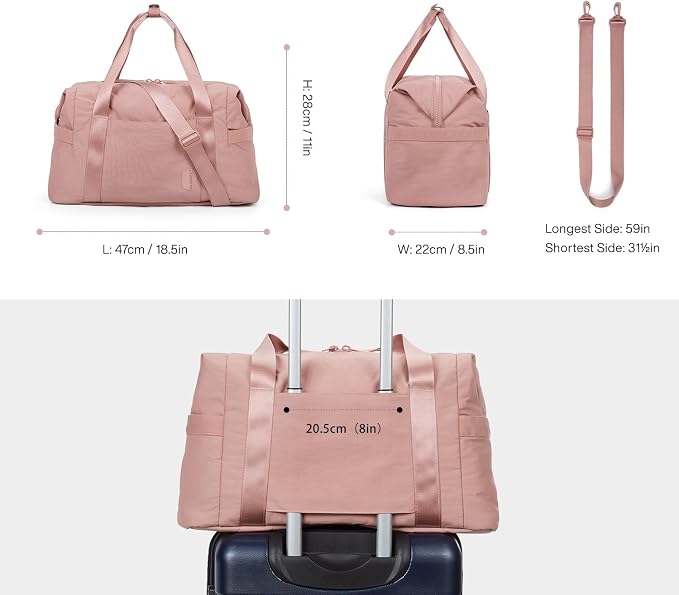 BAGSMART Gym Bag for Women, Carry on Weekender Overnight Bag, Travel Duffel Bags with Trolley Sleeve, Personal Item Travel Bag Tote Bag Workout Dance Bag, Dark Pink - Image 6