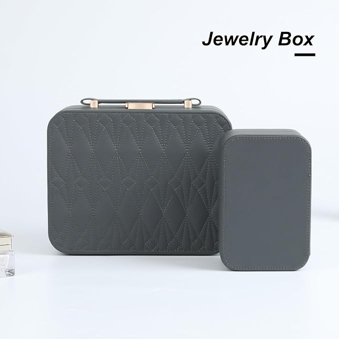 Travel Jewelry Case Large, Jewelry Box Large Jewelry Travel Organizer Jewelry Case with Handle, Best Gift for women Girls, Grey - Image 9