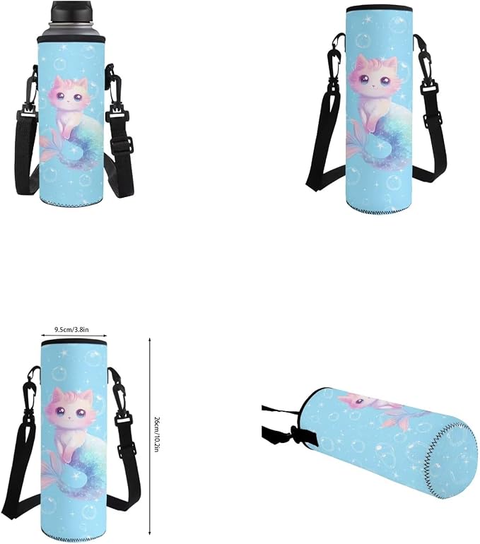 Mermaid Cat Backpack for School Girls Backpack with Lunch Box Water Bottle Holder with Strap and Cute Pencil Case 4PCS Set Bookbag with Front Pocket 17" Sturdy Elementary School Bag for Kids - Image 6