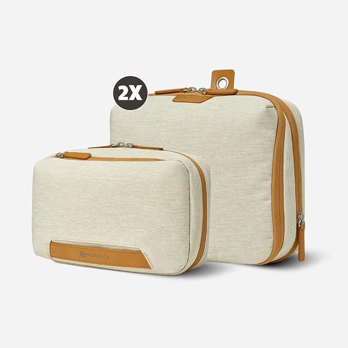 Nordace Travel Packing Organizers Set for Men and Women - 2x Packing Cubes & 1x Wash Pouch - Durable & Water Resistant (Beige-Brown) - Image 2