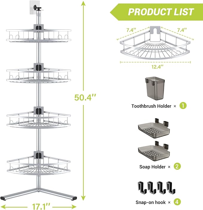 Aitatty Standing Shower Caddy Corner: 4-tier Rustproof Shower Organizer Shelf - Floor Shower Corner Shelf Rack Stand for Bathroom Chrome - Image 9